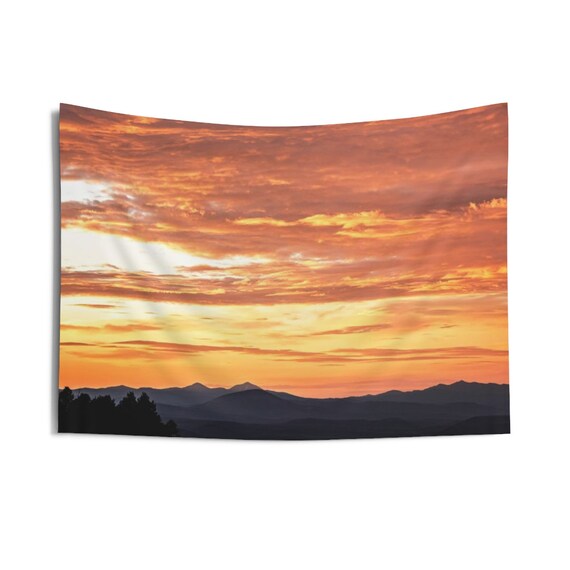 Beautiful Orange and Yellow Colorado Rocky Mountain Sunrise Indoor Wall Tapestries, Wall Decor, Home Decor, Wall Hanging