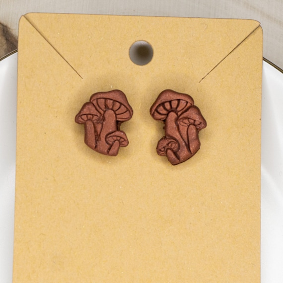 Mini Copper Mushrooms Stainless Steel Post Polymer Clay Earrings, Fall Earrings, Summer Earrings, Nature Earrings, Stud Earrings
