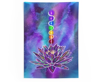 Celestial Rainbow Chakra Lotus Tapestry, Yoga Meditation Wall Hanging, Boho Home Decor, Zen Room Art, Spiritual Hippie Dorm Decoration