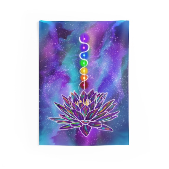 Celestial Rainbow Chakra Lotus Tapestry, Yoga Meditation Wall Hanging, Boho Home Decor, Zen Room Art, Spiritual Hippie Dorm Decoration