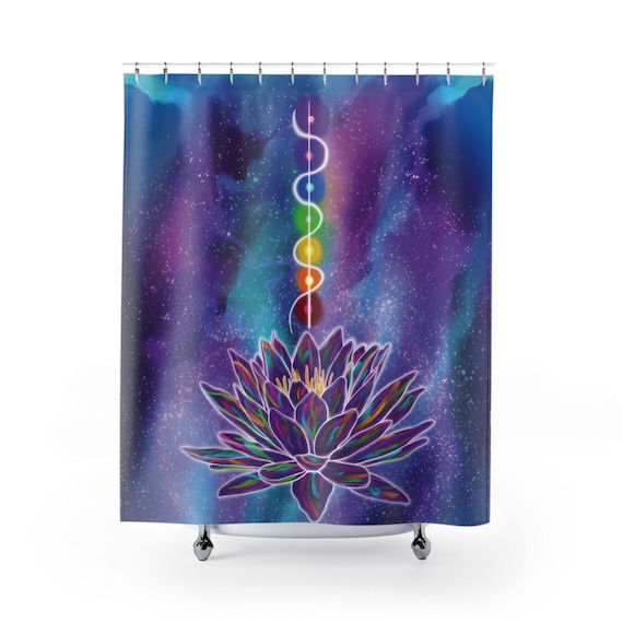 Celestial Rainbow Chakra Lotus Shower Curtain - Bathroom Decor, Spiritual Home Accessory, Zen Gift, Fabric Shower Curtain