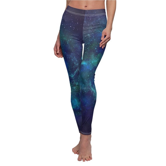 Galactic Captures Blue Green Space Nebula Women's Casual Leggings
