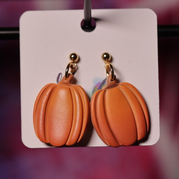 Pretty Pumpkins Polymer Clay Earrings Template, Autumn Earrings, Fall Earrings, Painted Pumpkins, Stainless Steel Dangle Earrings