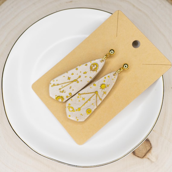 Golden Constellation Stainless Steel Teardrop Hook Polymer Clay Earrings, Gift for Her, Celestial Earrings, Constellation Earrings