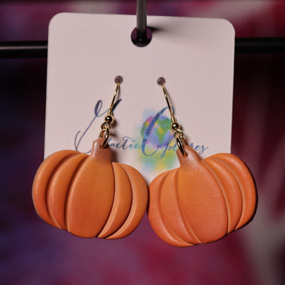 Pretty Pumpkins Polymer Clay Earrings Template, Autumn Earrings, Fall Earrings, Painted Pumpkins, Stainless Steel Dangle Earrings