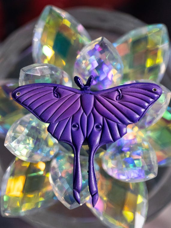 Lightweight Purple Luna Moth Pendant, Polymerclay Lightweight Pendant, Abstract Pendant, Handmade Multi Color Pendant