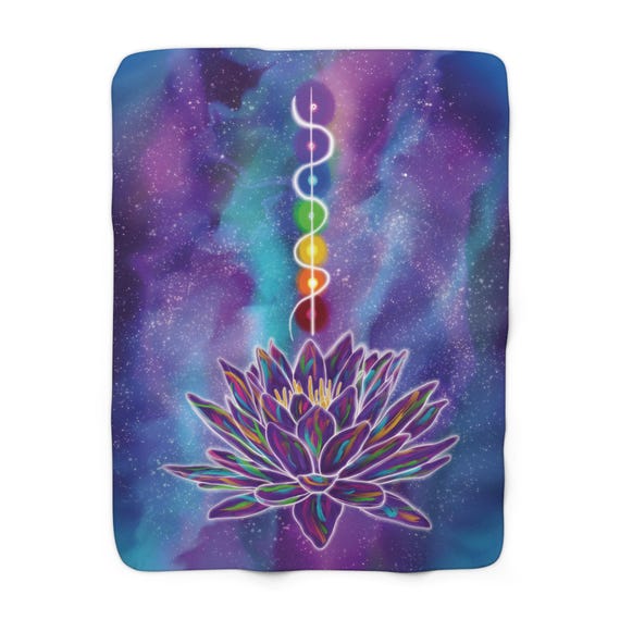 Celestial Rainbow Chakra Lotus Blanket, Sherpa Fleece Throw, Spiritual Meditation Gift, Cozy Home Decor, Colorful Bedding,