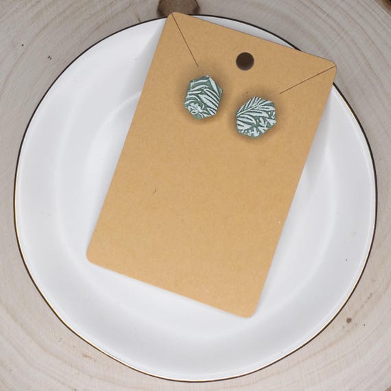 Dainty Sage Green Vintage Floral Geometric Stainless Steel Post Polymer Clay Earrings, Summer Earrings, Nature Earrings, Stud Earrings