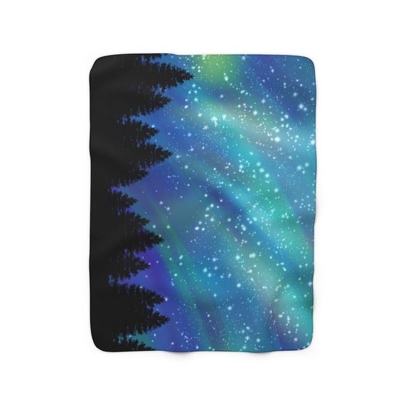 Aurora Borealis Northern Lights Night Sky Space Stars Sherpa Fleece Blanket