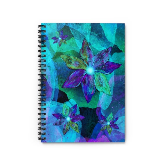 Personalized Psychedelic Cool Colors Floral Abstract Spiral Notebook - Ruled Line