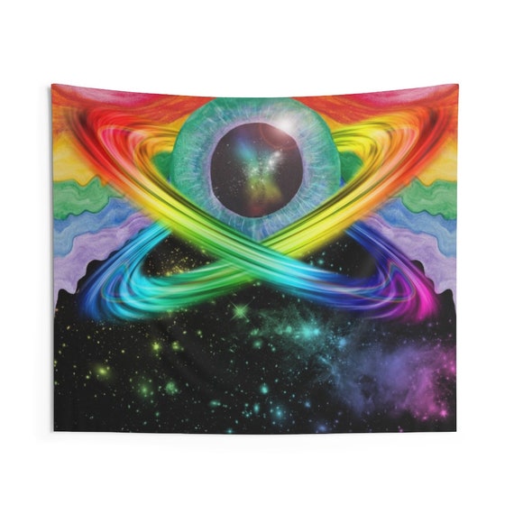 Galactic Rainbow Eye Indoor Wall Tapestries, Wall Decor, Home Decor, Wall Hanging