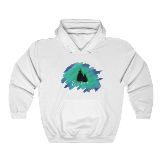 Watercolor Aurora Borealis Tree Silhouette Explore Unisex Heavy Blend Hooded Sweatshirt