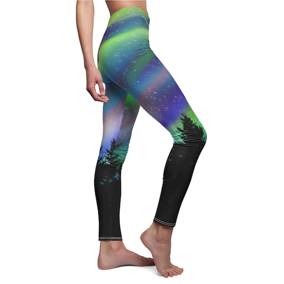 Rainbow Aurora Borealis Northern Lights Space Night Sky Forest Casual Leggings