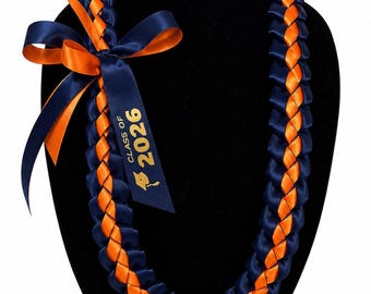 Collar de graduación azul marino y naranja – Collar de cintas de la promoción de 2026