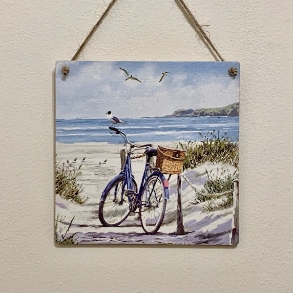 Seaside Decoupaged 15cm square wooden plaque / Seaside Decor / Beach Theme Decor