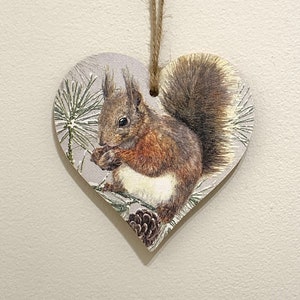 Winter Squirrel handmade decoupaged wooden heart - Squirrel Decor / Squirrel Ornament / Winter decor / gift for the squirrel lover