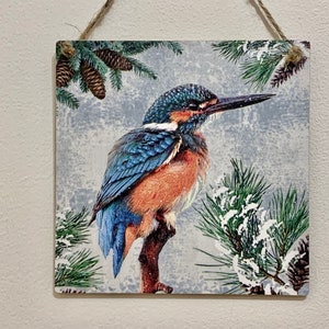 Kingfisher - 15cm decoupaged wooden plaque
