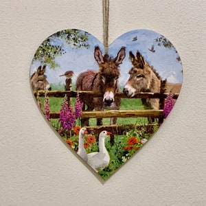 Point de rencontre avec les ânes - Plaque coeur en bois découpé artisanale de 15 cm / Décoration d'âne / Ornement d'âne / Cadeau pour les amoureux des ânes