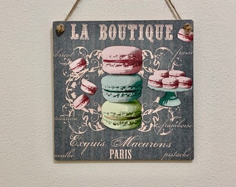 French Style 15cm square decoupaged wooden plaque / Kitchen Decor