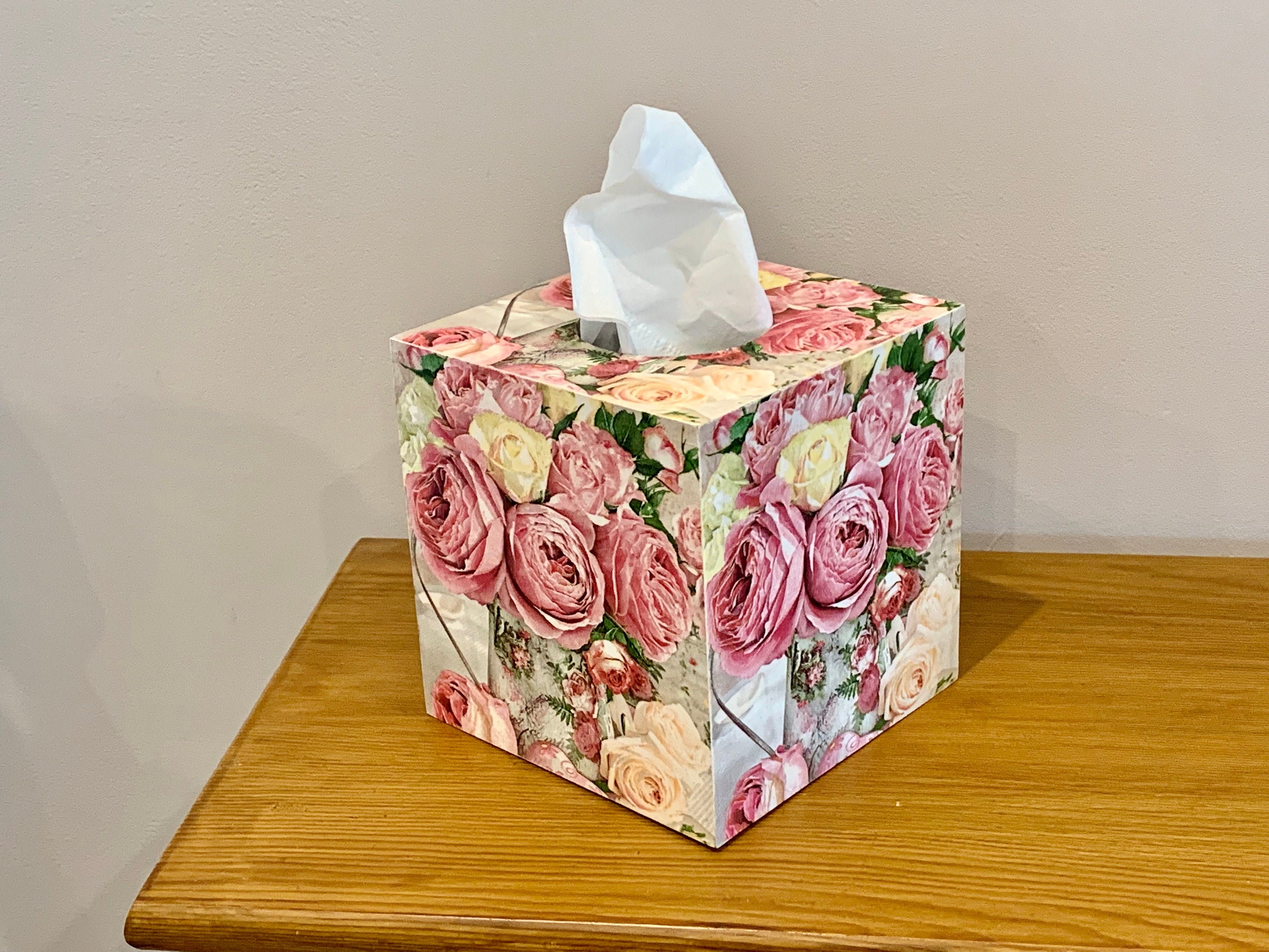 Tissue Box Cover With Pink Rose Pattern / Shabby Decor / Mothers Day ...