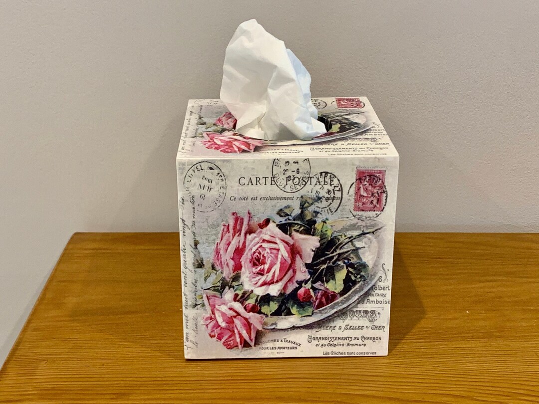 Decoupaged Tissue Box Cover Old Fashioned Rose / Shabby Chic Decor