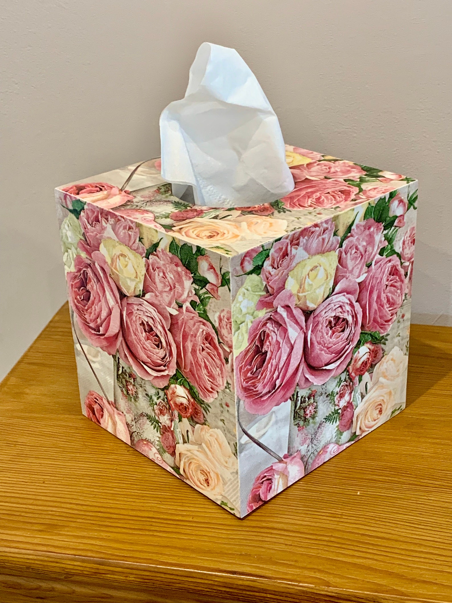 Tissue Box Cover With Pink Rose Pattern / Shabby Decor / Mothers Day ...
