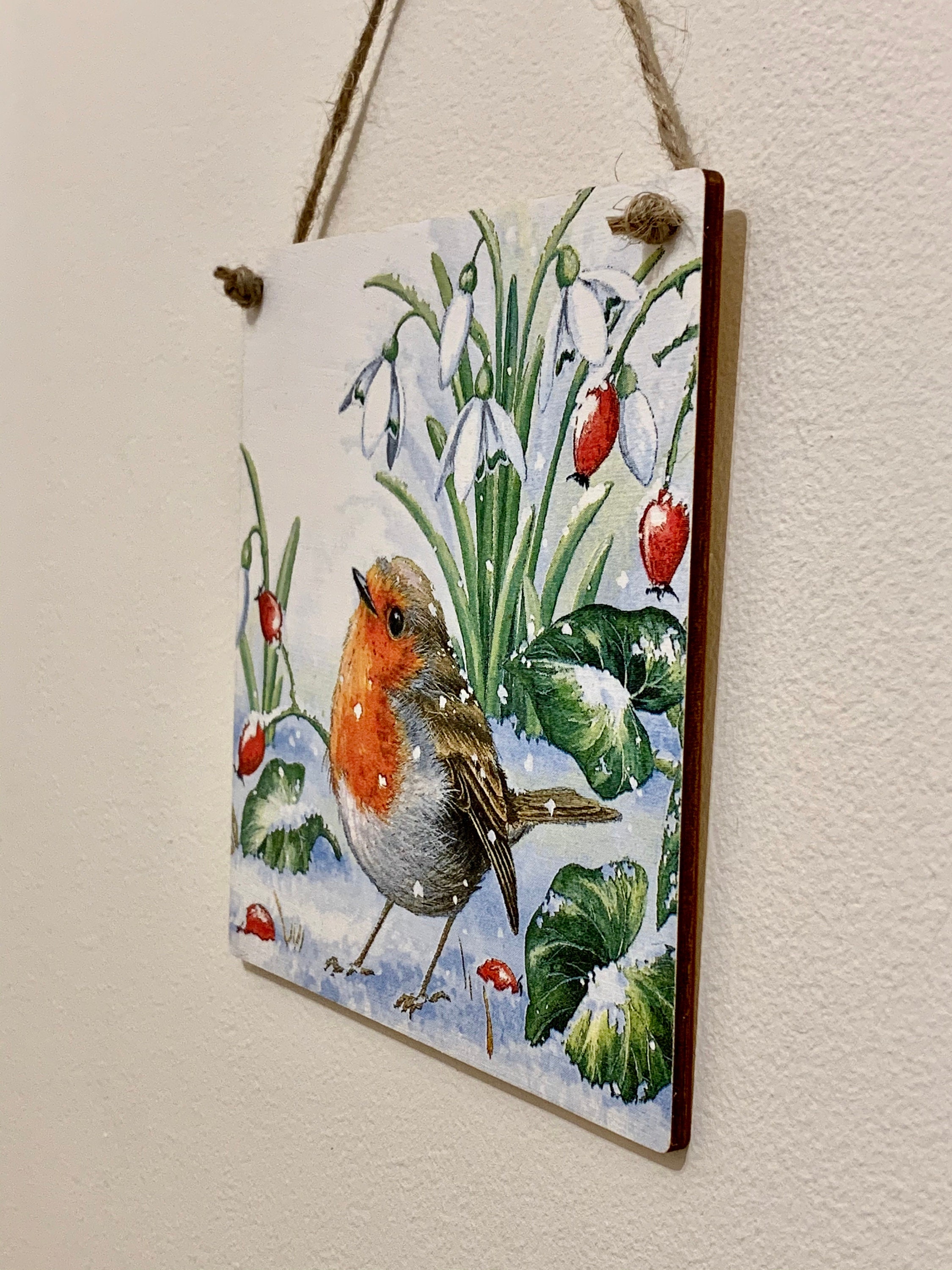 Robin Decoupaged Robin With Snowdrops 15cm Square Decoupaged Wooden Plaque / - Etsy UK