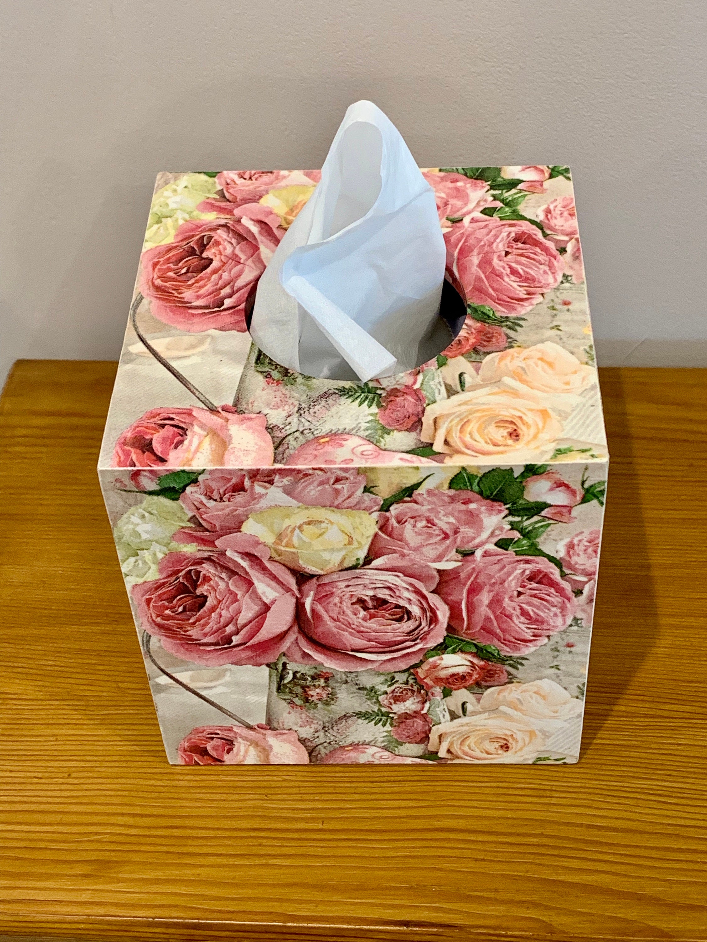 Tissue Box Cover With Pink Rose Pattern / Shabby Decor / Mothers Day ...