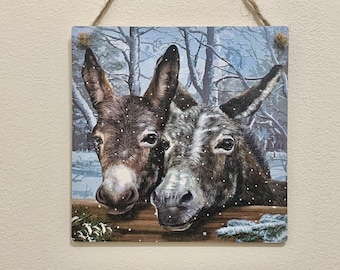 Donkey Best Of Friends - 15cm decoupaged wooden plaque