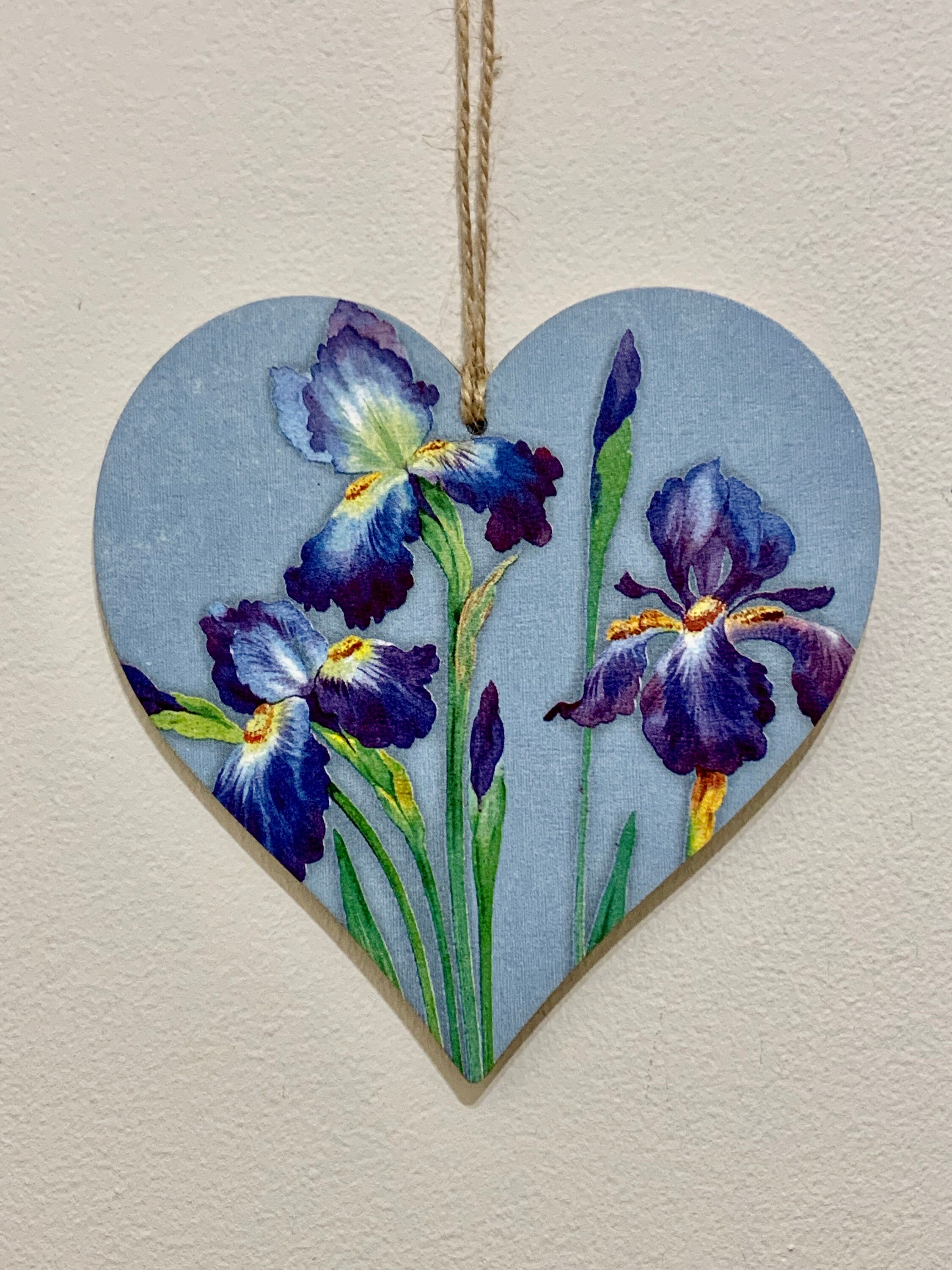 Handmade Iris Flower Decoupaged Wooden Hanging Heart / Gift for Iris ...