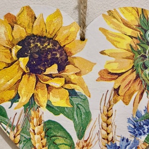 Sunflowers 15cm Decoupaged Wooden Heart Plaque / Sunflower Decor image 3