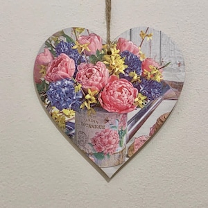 Botanical Garden Floral decoupaged 15cm wooden heart plaque / Shabby Decor / Cottage Decor / Keepsake Gift / Mothers day gift