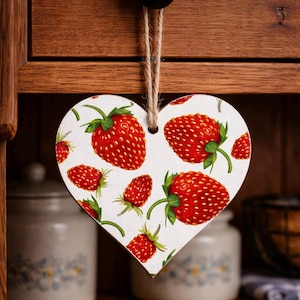 Handmade 12cm Strawberry Decoupage Heart Plaque: Kitchen Decor / Strawberry Decor / Kitchen Decor / Farmhouse kitchen / Cottage kitchen