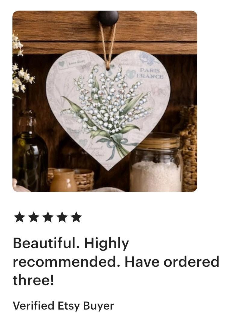 Lily of the Valley Bouquet 15cm Decoupaged Wooden Heart Plaque