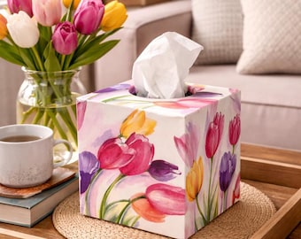 Handmade tissue box cover / Tulip Decor / Wooden tissue box / Tissue box holder / Mother’s Day Gift / Cottage decor / Tulips