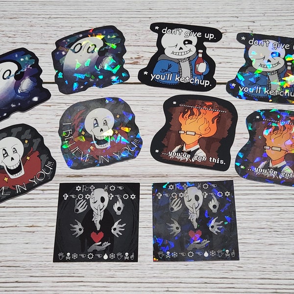 Undertale Deltarune Emotional Support Characters Vinyl and Holo Stickers - Napstablook, Sans, Papyrus, Grillby, Gaster