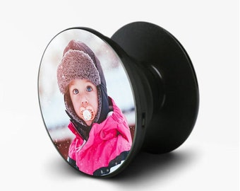 Customized Personalized PhoneTablet Grip choice Black or White Base- Your Picture text or Logo Pop Out Holder PhoneTablet Holder