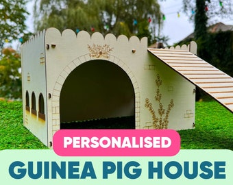 Guinea Pig Wooden House, Wooden Pet Playhouse, Castle Hide, Cavies Shelter, Cavy Castle