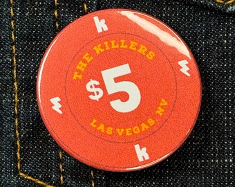 Insignia de botón de chip de póquer de Las Vegas (38 mm) / Insignia de botón inspirada en The Killers / Flores de Brandon / Insignia de pin de botón / Mercancía
