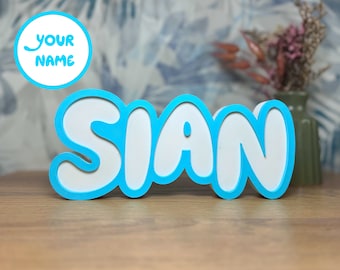 Letrero personalizado con nombre de escritorio inspirado en Bluey, Regalo para fans de Bluey, Decoración de habitación infantil, Placa con nombre personalizada, Decoración de habitación infantil