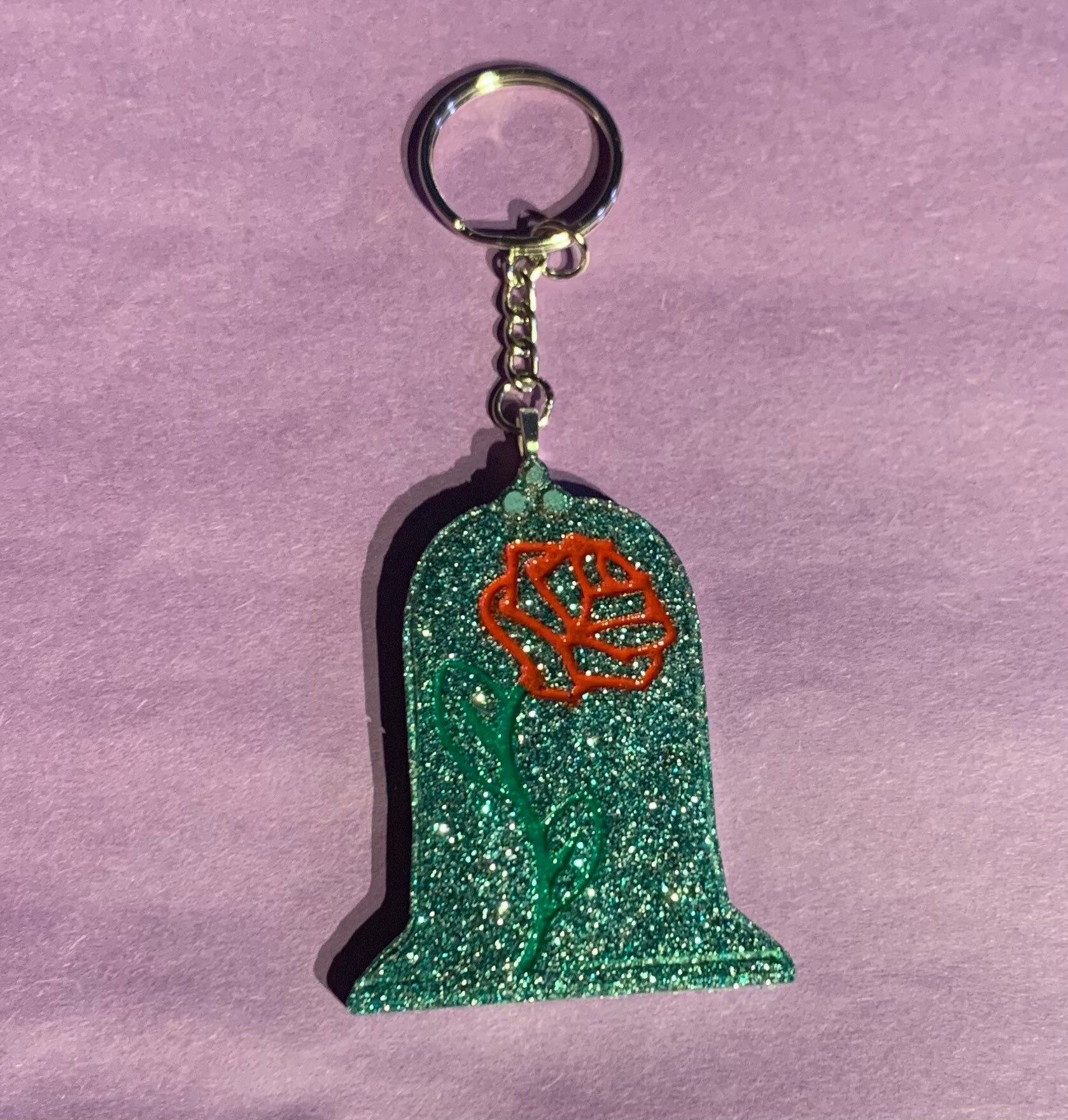 Beauty and the beast rose keychain Etsy