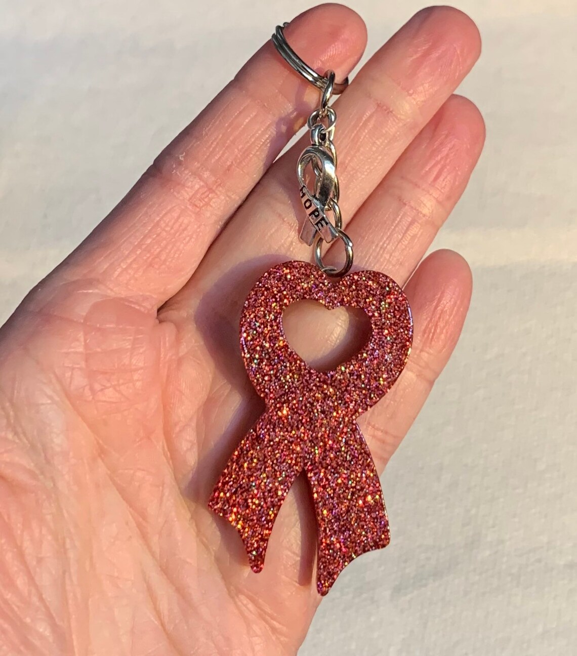 Cancer ribbon and charm keychain Etsy