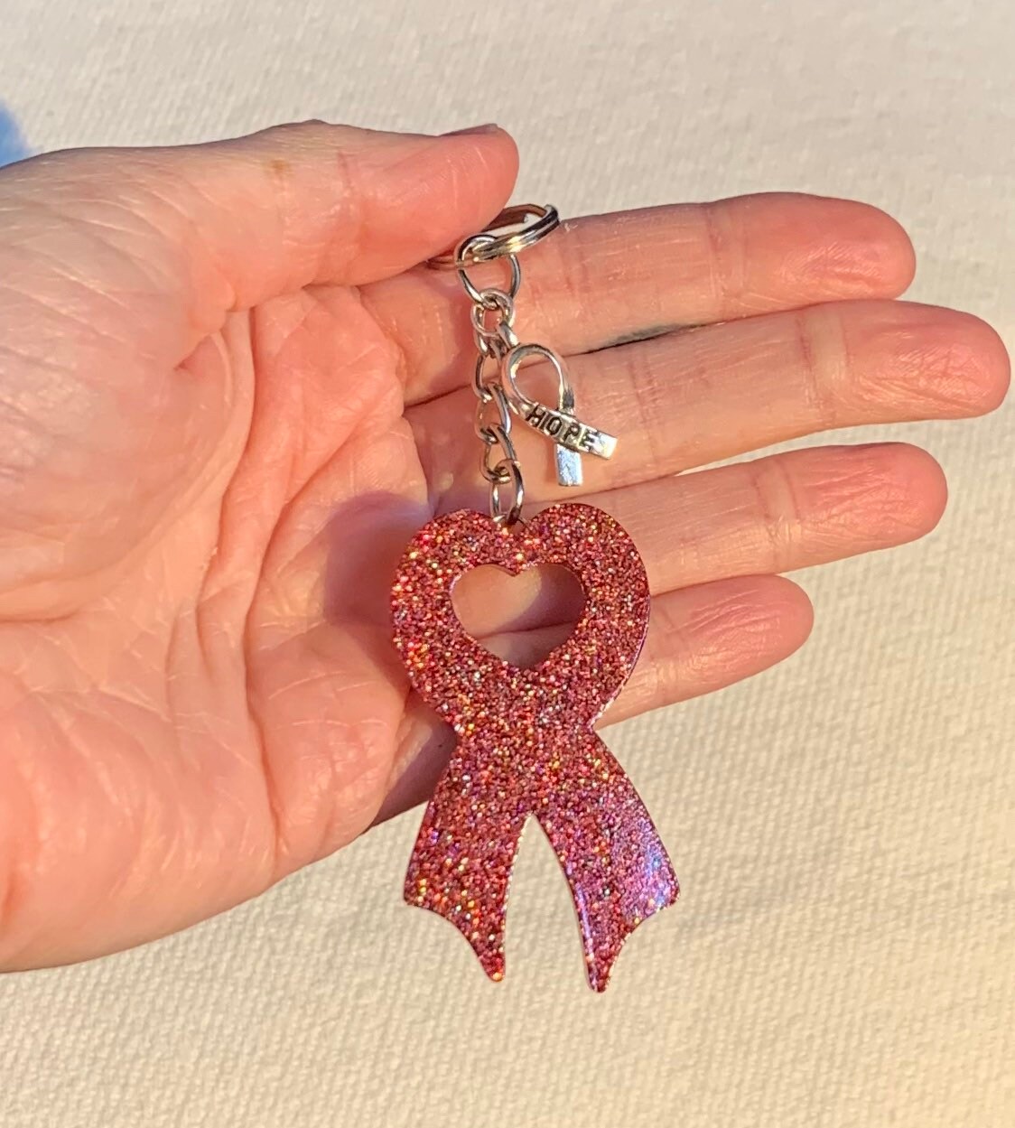 Cancer ribbon and charm keychain Etsy