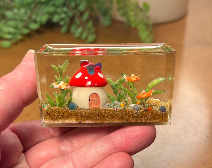 Image showcasing Miniature Goldfish Aquarium With Red Mushroom House, 1:12 Scale - Etsy