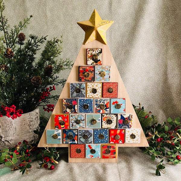 Wood Tree Shape Advent Calendar with Washi Paper