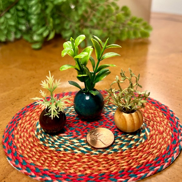 Dollhouse Miniature Plant, 1:16 Scale, Set of 3, Round Teal Pot