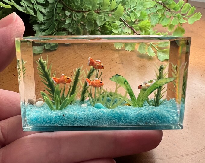 Image showcasing Miniature Goldfish Aquarium, Larger Size, Aqua Gravel 1:12 Scale - Etsy