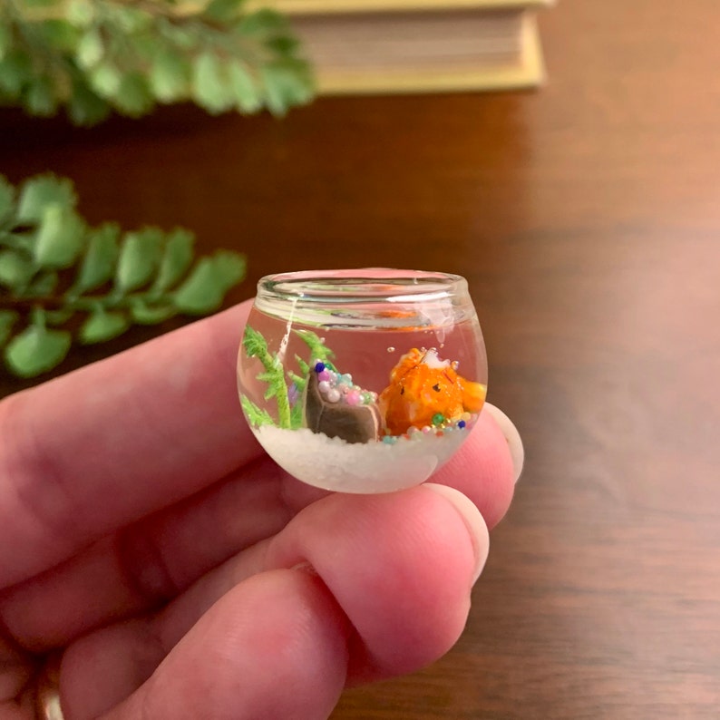 Miniature Fish Bowl Miniature Goldfish with Castle Treasure Etsy