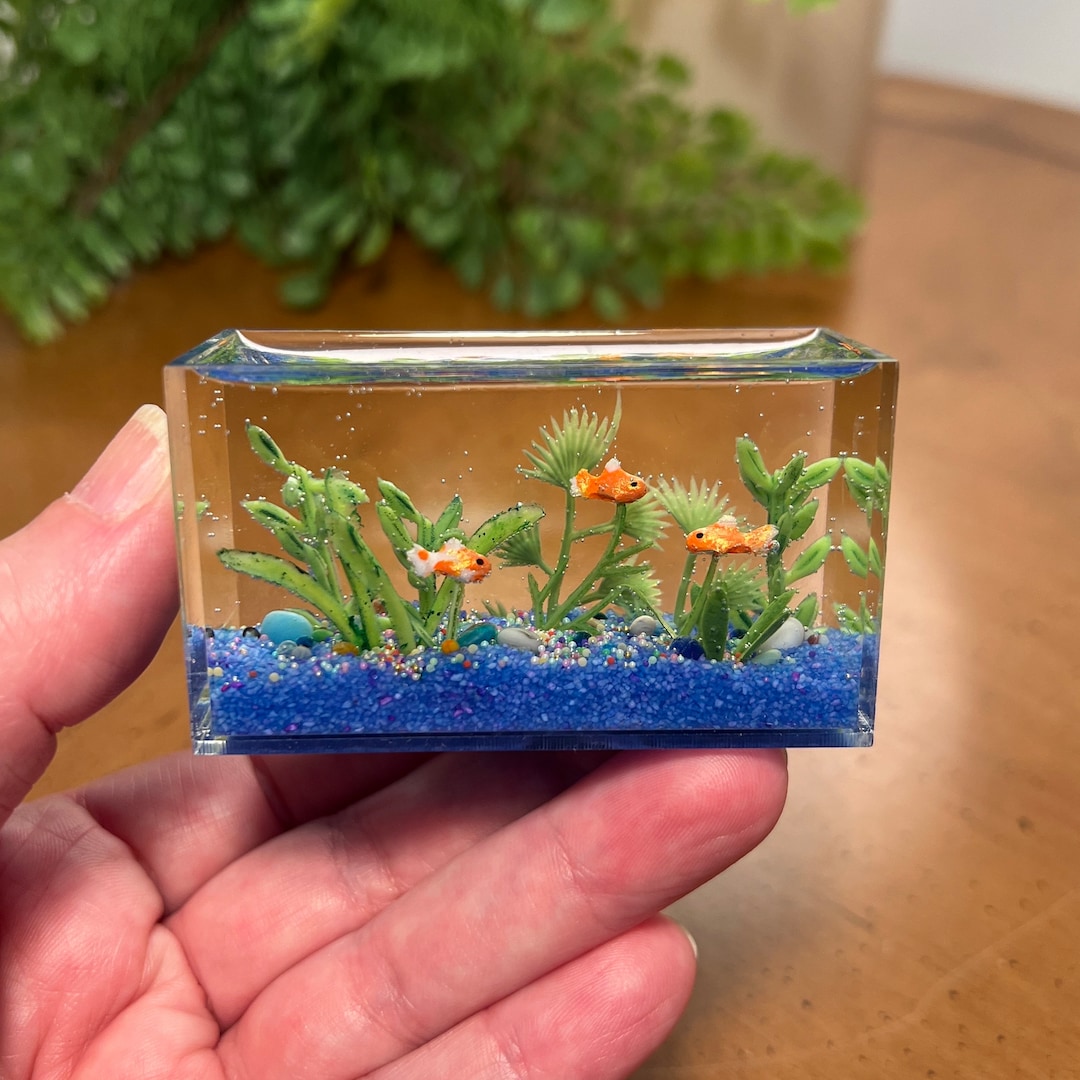 Miniature Goldfish Aquarium, Larger Size, Indigo Gravel 1:12 Scale - Etsy - Mini Goldfish Aquarium Size
