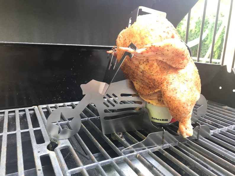 Best Gift Beer can chicken stand- American motorcycle BBQ ! Grill or oven roasting, Thanksgiving dinner gift for him or her Grill master fun